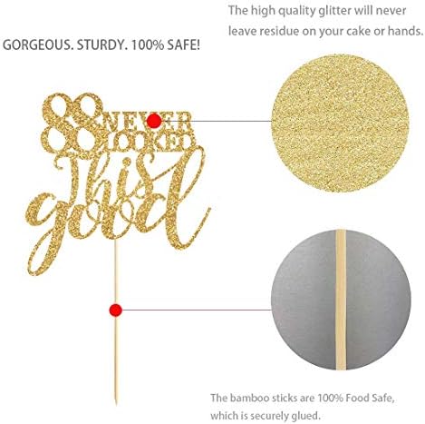 Gold Glitter 88 Never Looked This Good Cake Topper, Women Gold Happy 88th Birthday Cake Topper, Birthday Party Decorations, Supplies
