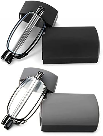 2 Pack Folding Reading Glasses Mini Anti-Blue Light Blocking Foldable Computer Spring Hinge Reader for Men Women