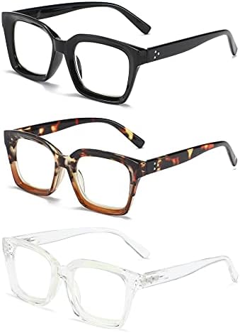 3 Pack Oversize Square Design Reading Glasses for Women, Blue Light Blocking Computer Reader