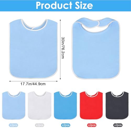 10 Pcs Adult Bibs Washable Clothing Protector for Men Women Adjustable Eating Cloth for Elderly Seniors and Disabled