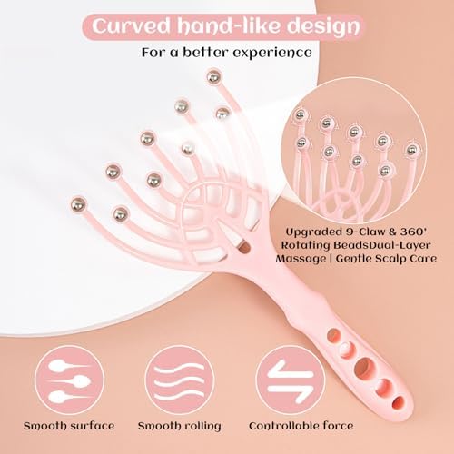 Handheld Scalp Massager Tool – 9 Claw Manual Head Relaxer for Stress Relief, Deep Scalp Therapy and Hair Care(Pink)