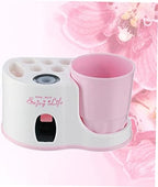 1Pc Automatic Toothpaste Dispenser with Wall Mounted Toothbrush Holder Space Saving Pink Toothpaste Squeezer for Bathroom Kitchen Storage