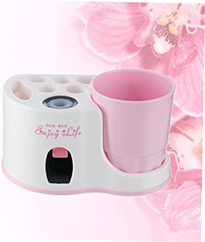 1Pc Automatic Toothpaste Dispenser with Wall Mounted Toothbrush Holder Space Saving Pink Toothpaste Squeezer for Bathroom Kitchen Storage