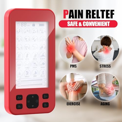 TENS Unit Muscle Stimulator, 3-in-1 TENS & EMS Stimulator Machine with 24 Modes & 20 Levels, Rechargeable EMS Massager for Neck, Shoulder, Sciatica & Back Pain Relief with 12 Pads, EVA Case