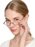 KoKoBin Newly Upgraded Translucent Reading Glasses 3 Pairs of Half-Frame Metal Frame Glasses Spring Hinge Reader for Men and Women, red. Brown. Gunmetal 1.50