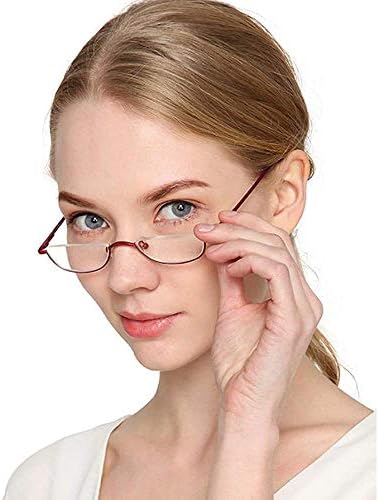 KoKoBin Newly Upgraded Translucent Reading Glasses 3 Pairs of Half-Frame Metal Frame Glasses Spring Hinge Reader for Men and Women, red. Brown. Gunmetal 1.50
