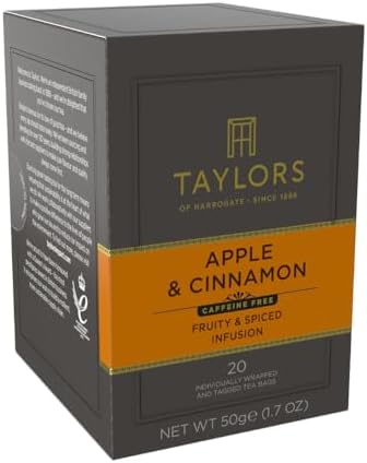 Taylors of Harrogate Apple & Cinnamon, Herbal Tea Individually Wrapped Teabags, 20 Count (Pack of 6), Spiced, Fruity & Sweet, Caffeine-Free, Enjoy Hot or Iced, 120 Teabags Total