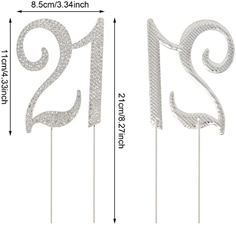 Honbay 21 Birthday Cake Topper Sparkly Bling Alloy Crystal Rhinestones Cake Topper Cake Decoration for 21th Birthday or Anniversary Party (Silver)