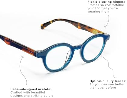 eyebobs - TV Party | Premium Reading Glasses for Men and Women | Round Frame for Average Faces | Available in 0.0x - 4.0x
