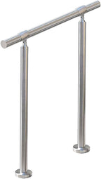 2 Step Stair Railing, Handrail for Indoor Outdoor Steps, 1.65" OD Round DIY 304 Stainless Steel Transitional Porch Deck Hand Rail with Installation Kit for Seniors, Silver, 26 x 36 in