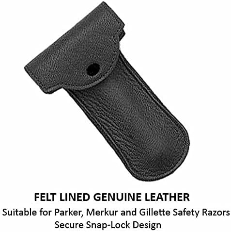 Parker Double Edge Safety Razor Travel Case-Premium Leather Safety Razor Case, Snap-Lock Design-Compatible with Parker Merkur, Gillette and All Other Standard Double Edge Safety Razors
