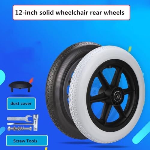 12 Inch Wheelchair Rear Wheel, 12 1/2x2 1/4 Solid Polyurethane Tire, Manual Wheelchairs Transport Chair Wheel Replacement Parts(Gray)