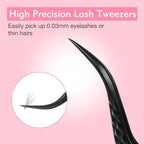 VEYES INC Lash Tweezers for Eyelash Extensions,Fiber Tip Tweezers Kit for Individual Classic and Volume Lash,3PCS Stainless Steel Lash Tweezers-Black