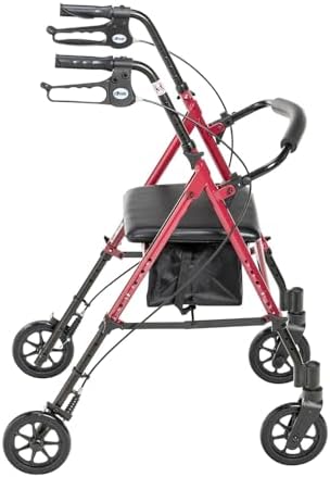 Drive Medical RTL10261RD Foldable Rollator Walker with Seat - Adjustable Handles and Seat, Red