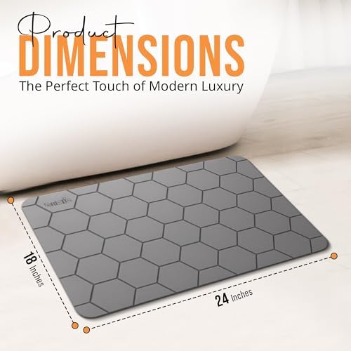 Stone Bath Mat – Diatomaceous Earth Quick Dry Bath Mat with Non Slip Base and Sanding Tool – Super Absorbent Bathroom Mat for Shower, Kitchen, and Pet Bowl – Modern Bathroom Decor