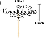Congratulations Cake Topper - Congrats Cake Toppers - Graduation, Wedding, Retirement, Birthday, Anniversary Party Decorations, Black Glitter