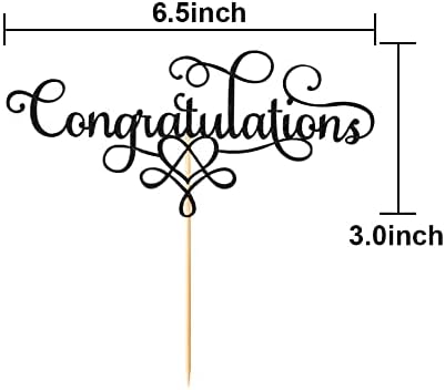 Congratulations Cake Topper - Congrats Cake Toppers - Graduation, Wedding, Retirement, Birthday, Anniversary Party Decorations, Black Glitter