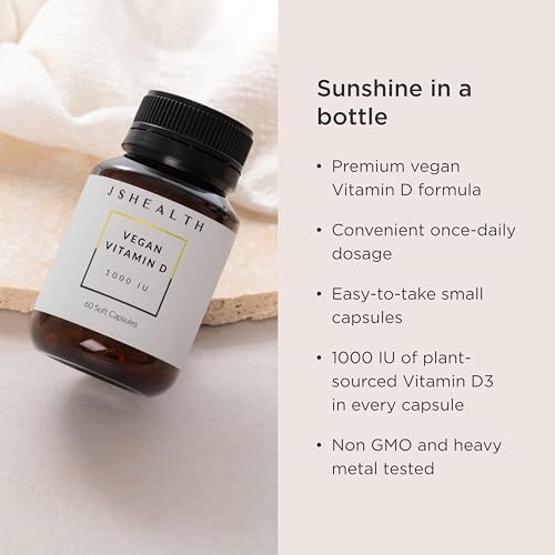 JSHealth Vitamin D3 1000iu Supplement for Healthy Muscle Function, Bone and Heart Health, and Immune Support