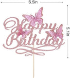 3D Butterfly Happy Birthday Cake Topper，Glitter Butterfly Birthday Cake Decorations，Baby Shower/Boys Girls Women's Birthday Party Supplies(Rose Gold Pink)