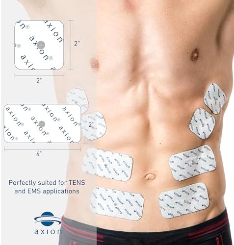 12 axion TENS Unit Electrode Pads Mix Set - 8 Square 2x2'' and 4 Rectangular 4x2'' Replacement Pads with 3,5mm Snap Button for TENS Machines and Muscle Stimulators | Reusable Self-Adhesive Electrodes