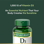 Nature's Bounty Vitamin D3 1000 IU Softgels, Immune Support, Promotes Healthy Bones, 1 Softgel per Day, Gluten Free, 350 Count