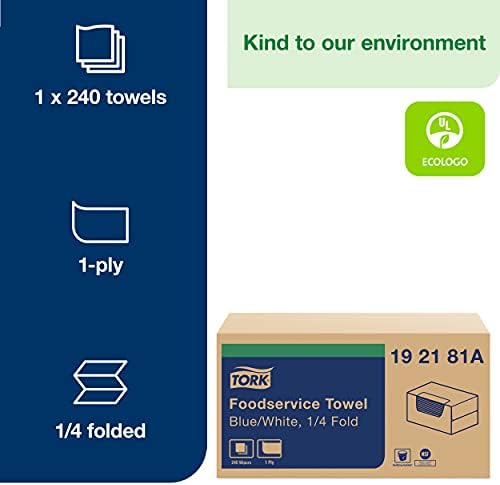 Tork Foodservice Cleaning Towel Blue/White Self Dispensing, 1/4 Folded, 1 x 240 Cloths, 192181A