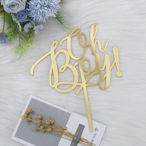 Mirror acrylic Gold Glitter Oh Boy Cake topper,Baby Shower Cake Topper,for It'a A Boy Baby Boy Baby Shower Cake Party Decoration Supplies (acrylic gold)