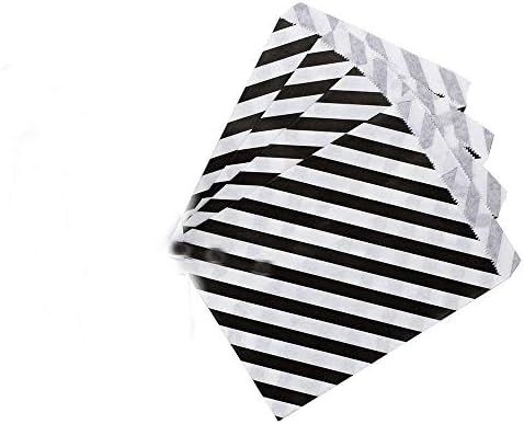 Tvoip 50 Pcs 5 x 7 Inches White and Black Striped Paper Bags,Holiday Wedding Christmas Favor Candy Treat Bags