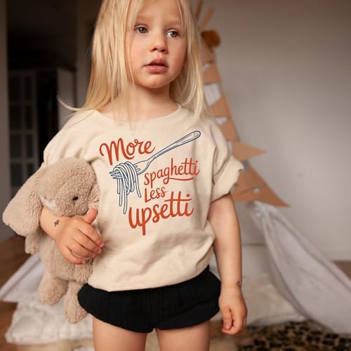 Kids' More Spaghetti Less Upsetti Graphic T-Shirt | Funny Pasta Quote Tee