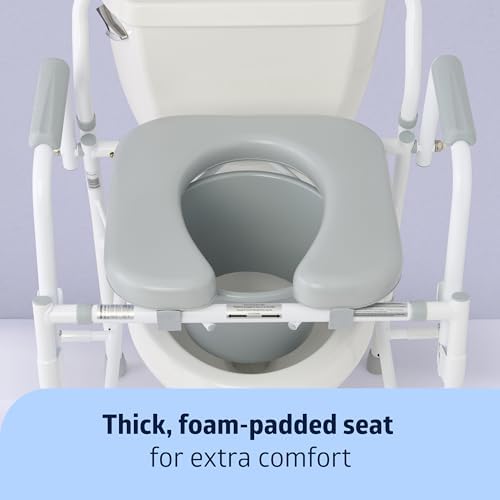 Medline Drop Arm Commode Chair for Adults and Seniors, Padded Seat, Removable Pail, Splash Guard, Drop-Down Arms, 350 lb. Weight Capacity