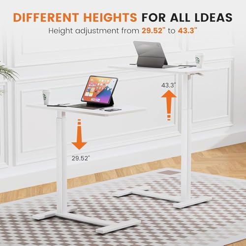 Sweetcrispy Overbed Bedside Table with Wheels, Adjustable Hospital & Home Use Bed Table, Rolling Laptop Table, Mobile Standing Desk, White
