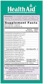 HealthAid UltraProbio, 100 Billion 30ct Once Daily Capsules, Optimum Support, 100 Billion with Prebiotic, Acid & Bile Resistant, Non-GMO