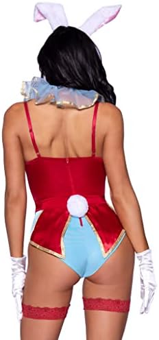 Leg Avenue Women's 4 Pc Wonderland White Rabbit Costume with Bodysuit, Neck Ruffle, Headband, Tail