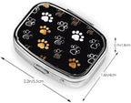 Dog Paw Prints Print Compact Mini Pill Box â€“ Square-Shaped, Full Frame Printed Design, Ideal for Travel â€“ Easy to Open, Lightweight, Black