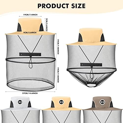 Sureio 6 Pcs Mosquito Net Hat with Zipper, Sun Netting Cap Beekeeping Fly Protection Mesh Mask Hat Mosquito Face Cover for Men Women Outdoor Lovers Fishing Hiking Gardening Camping Beekeeping