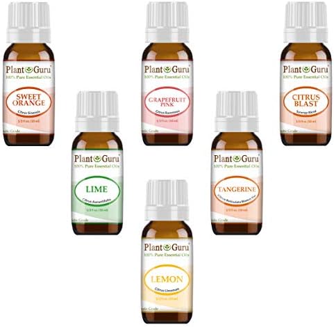 Citrus Essential Oil Set 6-10 ml 100% Pure Therapeutic Grade Cold Pressed from Peels of Sweet Orange, Lime, Pink Grapefruit, Lemon, Tangerine and Citrus Blast Blend Great for Aromatherapy Diffuser