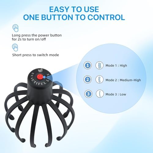Head Massager Scalp Electric with 3 Modes, 360 Degree Head Massager Rechargeable Portable, Head Scratcher for Stress Relax