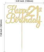 Gyufise 1 Pack Happy 21st Birthday Cake Topper Gold Glitter 21 Cake Topper Happy 21 Birthday Cake Decoration for 21st Wedding Anniversary Party Decoration Supplies