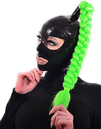 Latex Hood Rubber Mask With Ponytail Tube Green Hair Cosplay Halloween