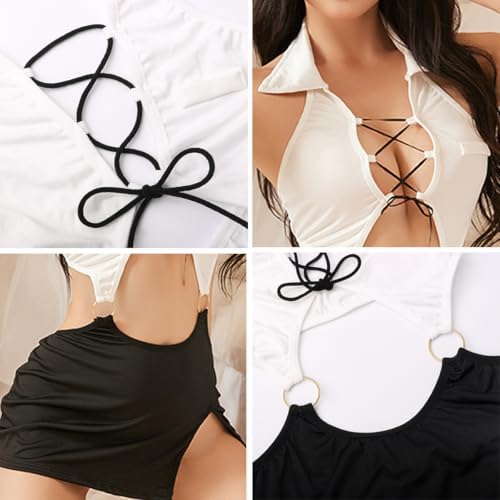 Office Secretary Uniform for Women Sexy Teacher Costume Cosplay Lingerie Outfit One Piece Roleplay Bodysuit Babydoll Naughty OL Outfits Mini Hip Skirt Fancy Dress Cut-out Underwear