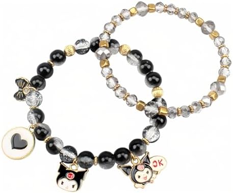 Cute Cartoon Charm Beaded Stretch Bracelet Set, Crystal Beads with Enamel Animal Charms