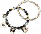 Cute Cartoon Charm Beaded Stretch Bracelet Set, Crystal Beads with Enamel Animal Charms
