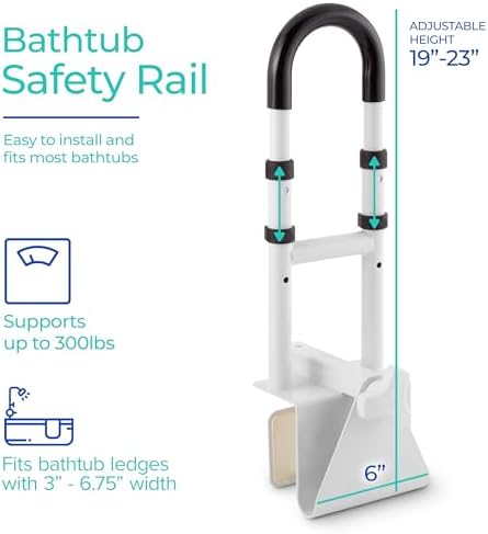 Modern Innovations Adjustable Bathtub Grab Bar, Safety Bath & Shower Grab Bars for Elderly Seniors, Handicap Grab Bars (300lb Weight Limit), Bathroom Grab Bars for Seniors with Adjustable Handles