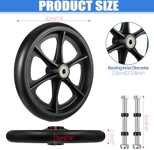 2Pcs Replacement Wheelchair Wheels for Walkers 8 Inch Solid Wheelchair Front Wheels Anti-Slip Rollator Replacement Wheel for Drive Rollator Wheelchairs Wheel Walker Accessories