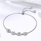 BISAER 925 Sterling Silver Paw Print Charm Bracelet for Women Cute Cat Dog Paw Bracelet Adjustable Slider Bracelet for Dog Pet Lover Jewelry Gifts