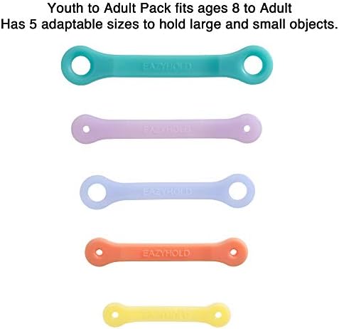 EazyHold Silicone Universal Cuff Aid for Limited Hand Grip, Cerebral Palsy, Therapy, Adaptive Eating Tableware Spoon Fork Holder, Disabled Assistive Equipment (Youth to Adult-5 Pack)