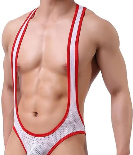 ROSVAJFY Men Sexy One Piece Jockstrap Leotard Wrestling Singlet Thong Underwear Mesh Jumpsuit Stretch Breathable Bodysuit