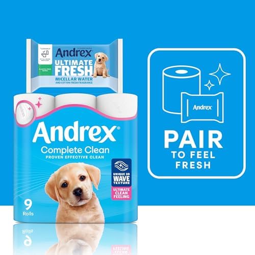 Andrex Classic Clean Toilet Rolls - 24 Toilet Roll Pack - Bulk Buy Toilet Roll - Unbeatable Clean with Unique 3D Wave Toilet Paper, White, 04970613
