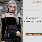 JASGOOD Women Faux Leather Corset Waist Belt Elastic Wide Underbust Corset Lace-up Steampunk Waspie Belt For Halloween