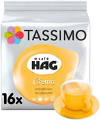 Tassimo Café HAG Crema Decaffeinated, Caffeine Free Coffee, Roasted, 16 T-Discs